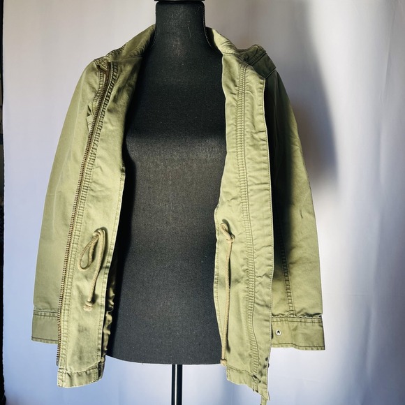 Madewell Jacket Womens Size 4 Olive Green Utility Zip Front Cotton Drawstring - Picture 3 of 5